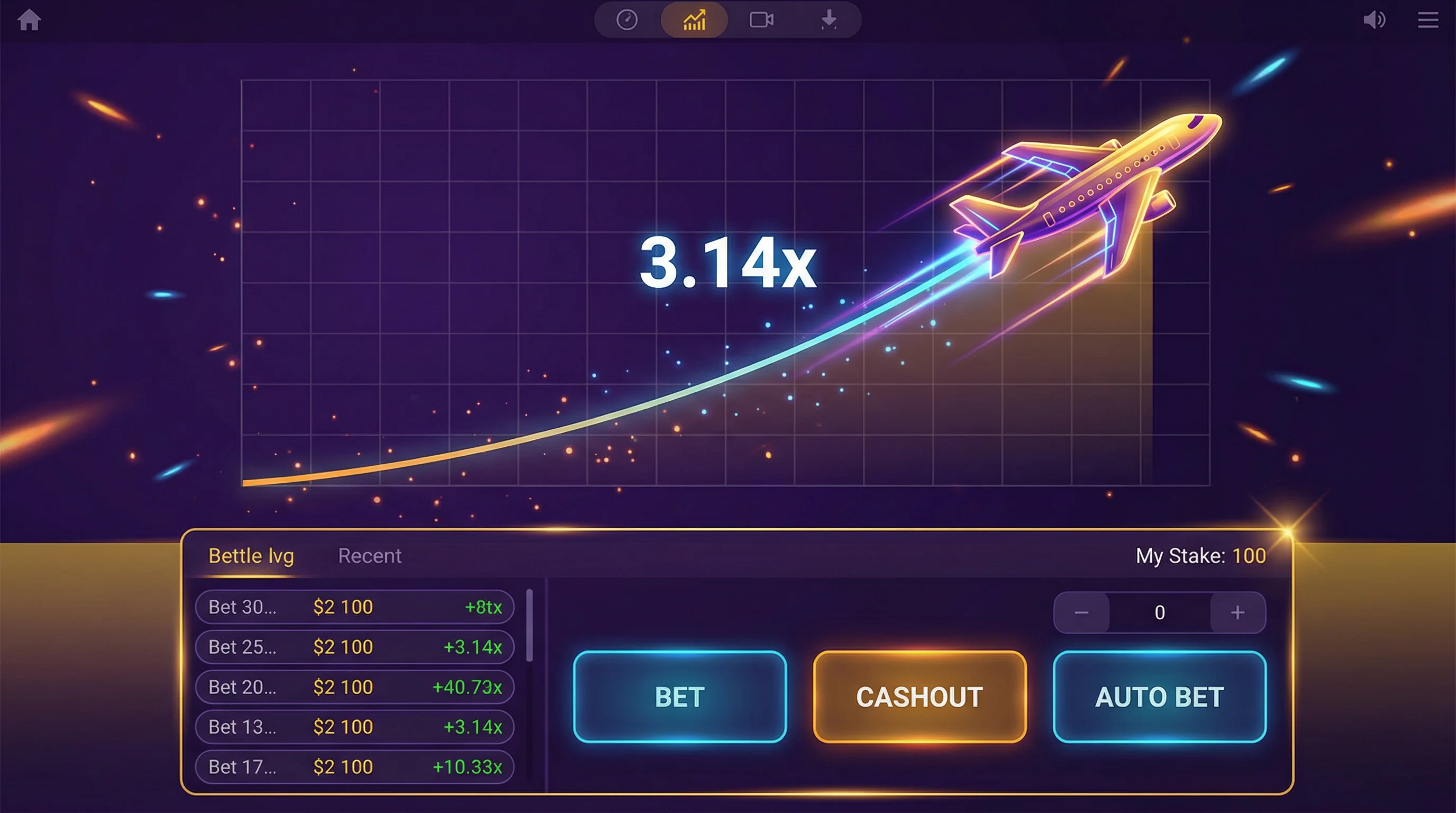 Juego Aviator con avión y multiplicador subiendo