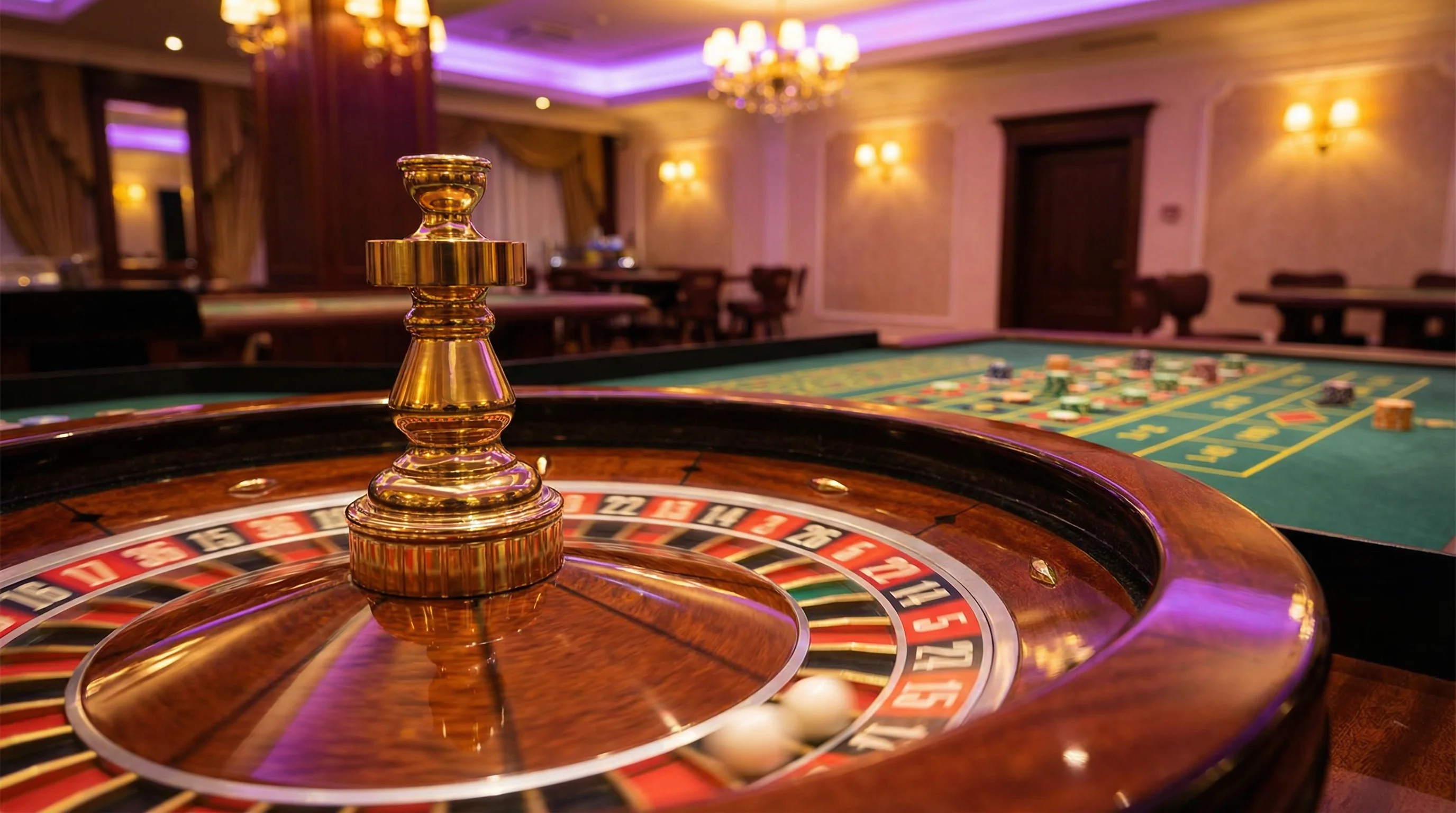 Ruleta europea de casino con bola girando